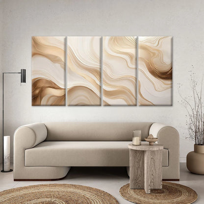 4pcs Gold and Cream Fluid Marble Textured Wall Art Canvas Framed 45x80cm - High Quality Print 100% Australian Made Wall Canvas Ready to Hang