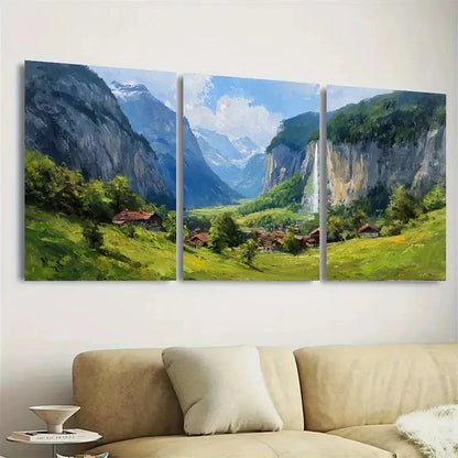3pcs Staubbach Waterfall Switzerland Wall Art Set Canvas Framed 60x90cm - High Quality Print 100% Australian Made Wall Canvas Ready to Hang
