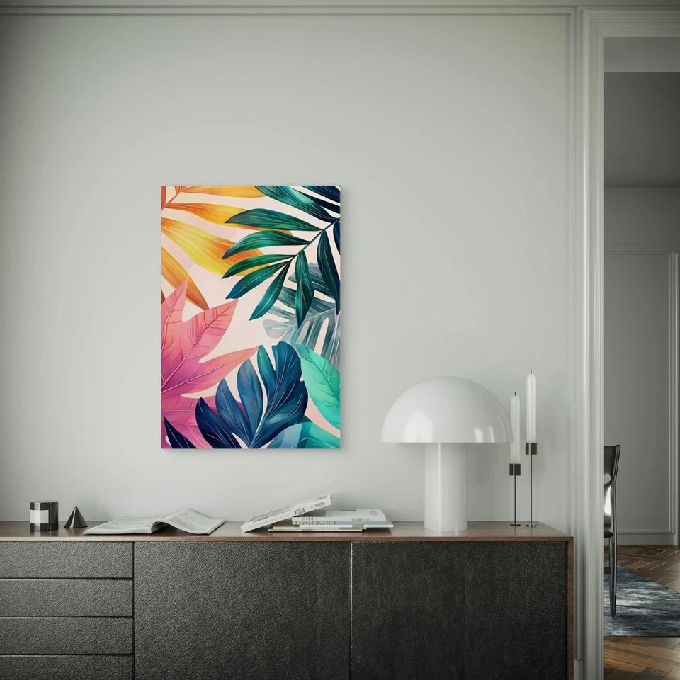 Vibrant Colorful Tropical Leaves 60x90cm Metal Print Ready to Hang