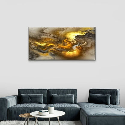 Yellow Abstract Black Swirls Wall Art Canvas Office Home Room Framed 120x60cm