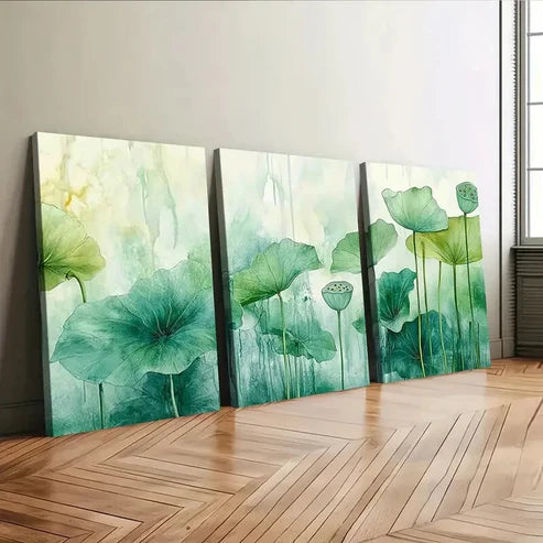 3pcs Abstract Painting Artwork Classic Green Florals Wall Art Set Canvas Unframed - High Quality Print 100% Australian Made Wall Canvas - Bella Home Decor