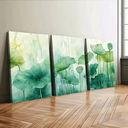 3pcs Abstract Painting Artwork Classic Green Florals Wall Art Set Canvas Unframed - High Quality Print 100% Australian Made Wall Canvas - Bella Home Decor