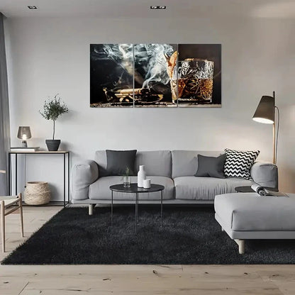 3pcs Smoky Elegance Whiskey and Cigar Metal Print Ready to Hang Art