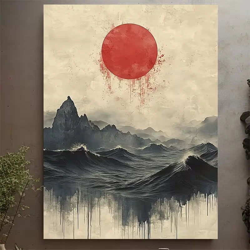 Japanese Wave Haiku Metal Print Ready to Hang