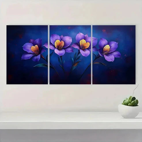 3pcs Purple Alstroemeria PA Wall Art Set Canvas Unframed - High Quality Print 100% Australian Made Wall Canvas