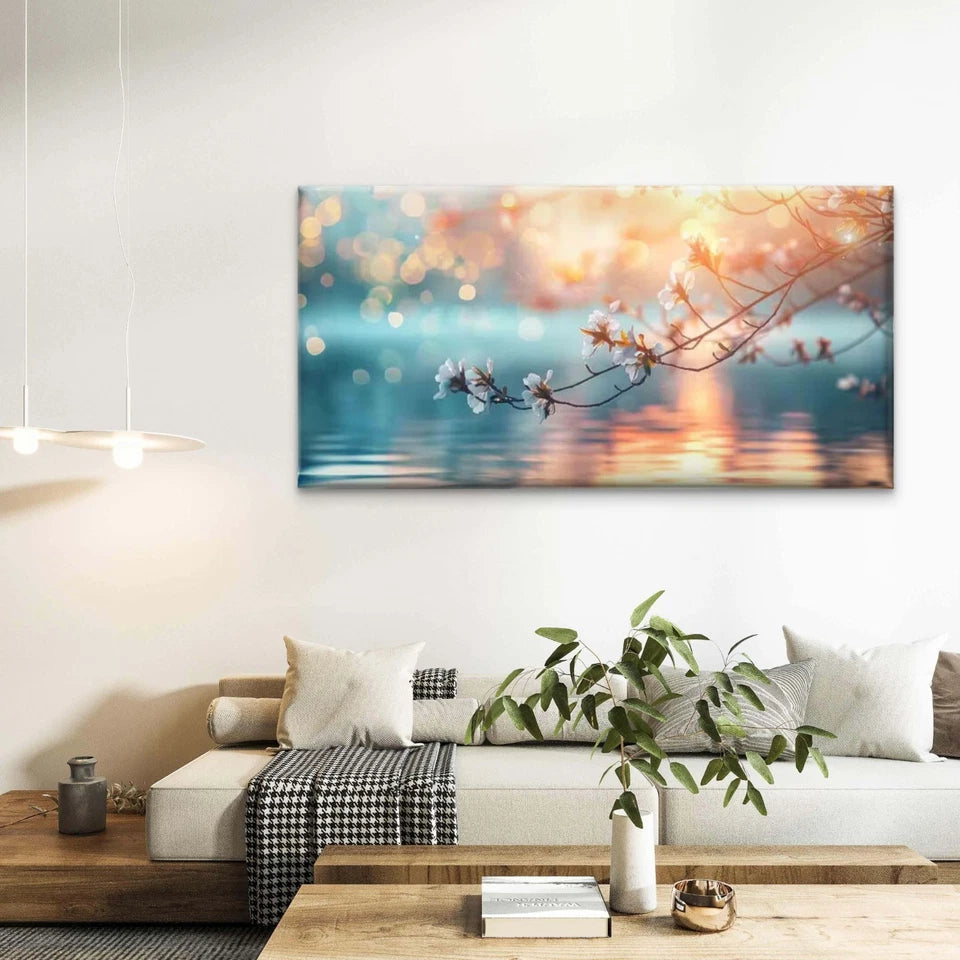 Morning’s Golden Reflection Wall Art Canvas Office Home Room Framed 120x60cm - Bella Home Decor
