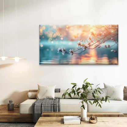 Morning’s Golden Reflection Wall Art Canvas Office Home Room Framed 120x60cm - Bella Home Decor