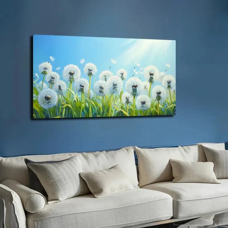 Dandelion Field with Sunlit Wall Art canvas office home room framed 120x60cm