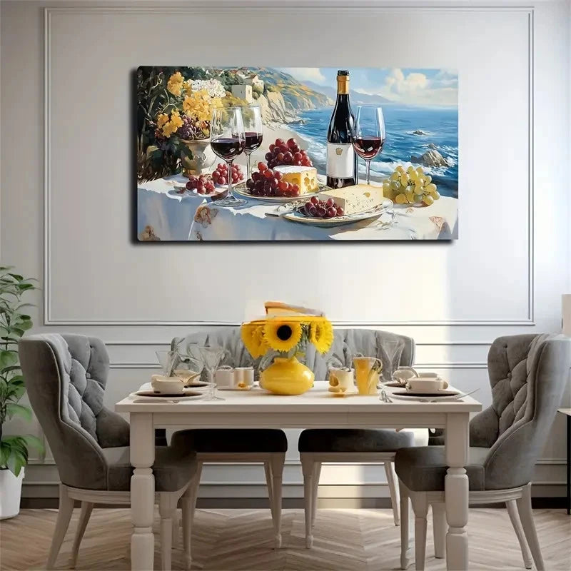Mountains & Houses Coastal Wall Art Canvas Office Home Room Framed 120x60cm