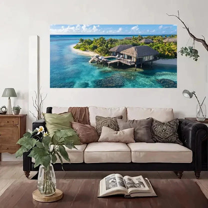 Tropical Paradise Water Villa Wall Art Canvas Office Home Room Framed 120x60cm