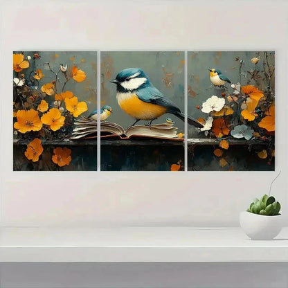 3pcs Blue Tit Birds & Vibrant Orange Flower R   Wall Art Set Canvas Framed 40x60cm - High Quality Print 100% Australian Made Wall Canvas Ready to Hang - Bella Home Decor