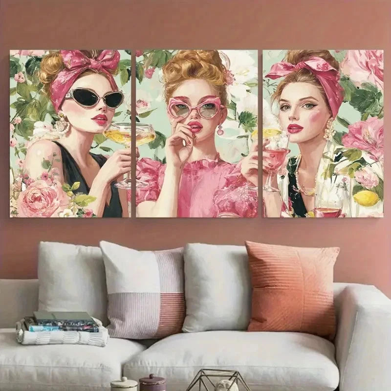 3pcs Champagne Coquette Preppy Décor Perfect   Wall Art Set Canvas Framed 60x90cm - High Quality Print 100% Australian Made Wall Canvas Ready to Hang - Bella Home Decor