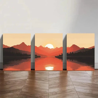 3pcs Warm Mountain Sunrise Wall Art Set Canvas Unframed - High Quality Print 100% Australian Made Wall Canvas