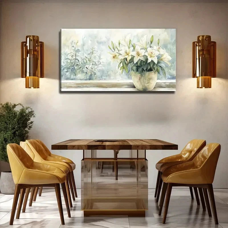 Large White Lilies Floral Wall Art Canvas Office Home Room Framed 120x60cm