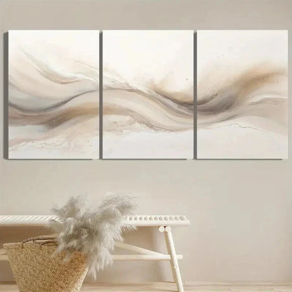 3pcs Soft Beige & Brown Swirls Decor Wall Art Set Canvas Framed 60x90cm - High Quality Print 100% Australian Made Wall Canvas Ready to Hang - Bella Home Decor