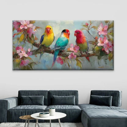 Blooming Flowers & Parrots Wall Art Canvas Office Home Room Framed 120x60cm