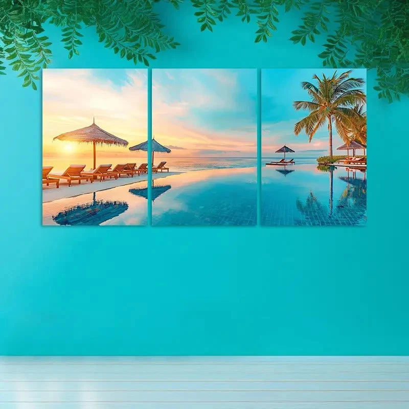 3pcs Maldives Sunset & Palm Trees in Australia    Wall Art Set Canvas Framed 50x70cm - High Quality Print 100% Australian Made Wall Canvas Ready to Hang - Bella Home Decor