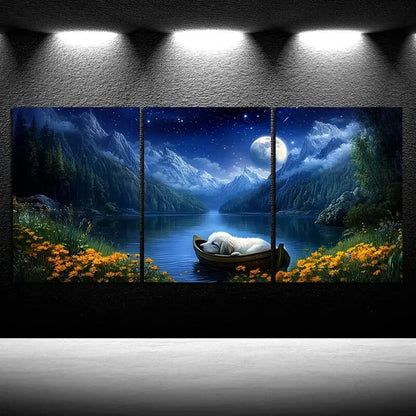 3pcs Dog Sleeping on Small Boat Metal Print Ready to Hang Art - Bella Home Decor