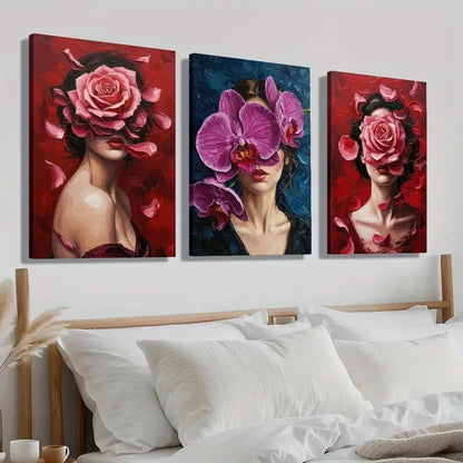3pcs Colorful Botanical Floral Girl Deco Perfect Wall Art Set Canvas Framed 40x60cm - High Quality Print 100% Australian Made Wall Canvas Ready to Hang - Bella Home Decor