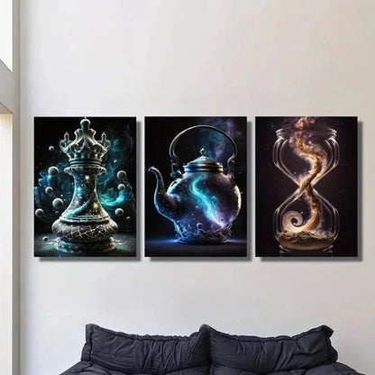 3pcs Magic Container Chess Timer Teapot Wall Art Set Canvas Unframed - High Quality Print 100% Australian Made Wall Canvas