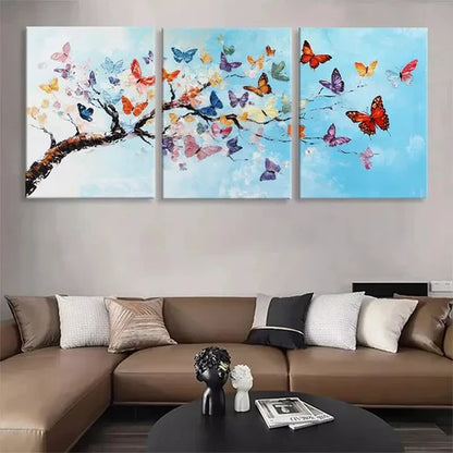 3pcs Butterfly Tree Blue Sky Colorful Perfect Wall Art Set Canvas Unframed - High Quality Print 100% Australian Made Wall Canvas - Bella Home Decor