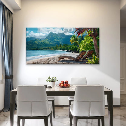 Tropical Paradise With Lush Wall Art Canvas Office Home Room Framed 120x60cm