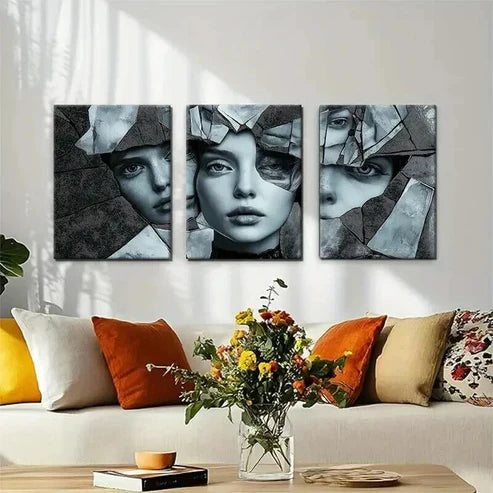 3pcs Abstract Shattered Glass Woman Perfect Wall  Art Set Canvas Unframed - High Quality Print 100% Australian Made Wall Canvas - Bella Home Decor