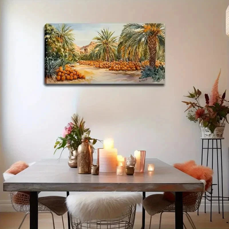 Tropical Palm Tree & Orange Wall Art Canvas Office Home Room Framed 120x60cm