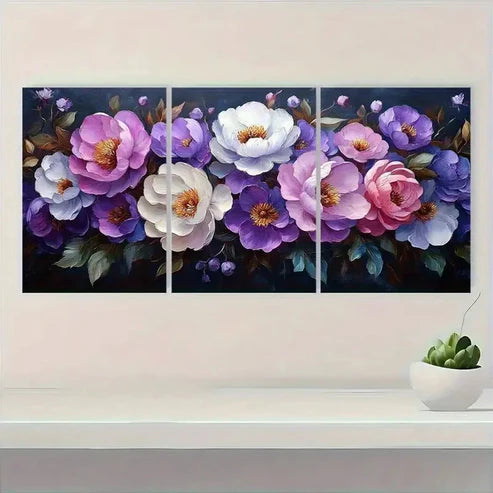 3pcs Elegant Floral Peony & Lupine Flowers Wall Art Canvas Unframed - High Quality Print 100% Australian Made Wall Canvas