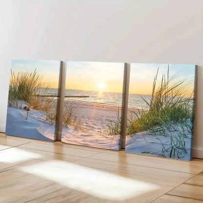 3pcs Seaside Beach Sunset and Sea Modern Wall Art Set Canvas Framed 40x60cm - High Quality Print 100% Australian Made Wall Canvas Ready to Hang