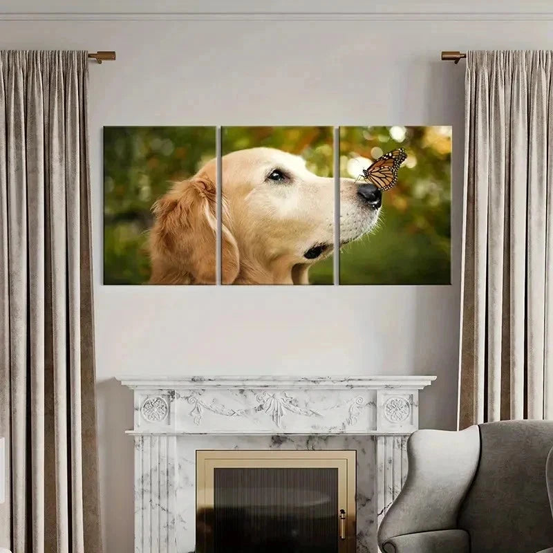 3pcs Golden Retriever with Butterfly Wall Art Set Canvas Framed 50x70cm - High Quality Print 100% Australian Made Wall Canvas Ready to Hang - Bella Home Decor