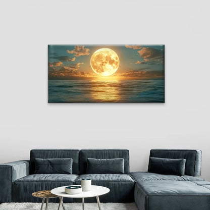 Moon Over Ocean Calm Wall Art Canvas Office Home Room Framed 120x60cm