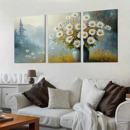 3pcs Classic Daisy Wildflowers & Countryside Canvas Unframed - High Quality Print 100% Australian Made Wall Canvas - Bella Home Decor