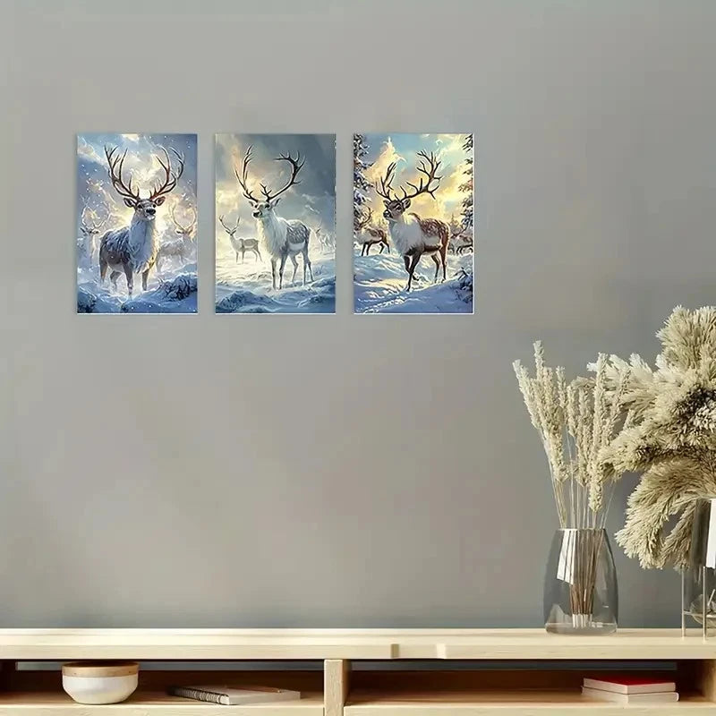 3pcs  Wonderland Vintage Style Rudolph  Wall Art Set Canvas Framed 40x60cm - High Quality Print 100% Australian Made Wall Canvas Ready to Hang - Bella Home Decor