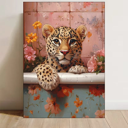 Leopard in Bathtub Metal Print Ready to Hang
