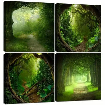 4pcs Green Forest  Wall Art Canvas Framed