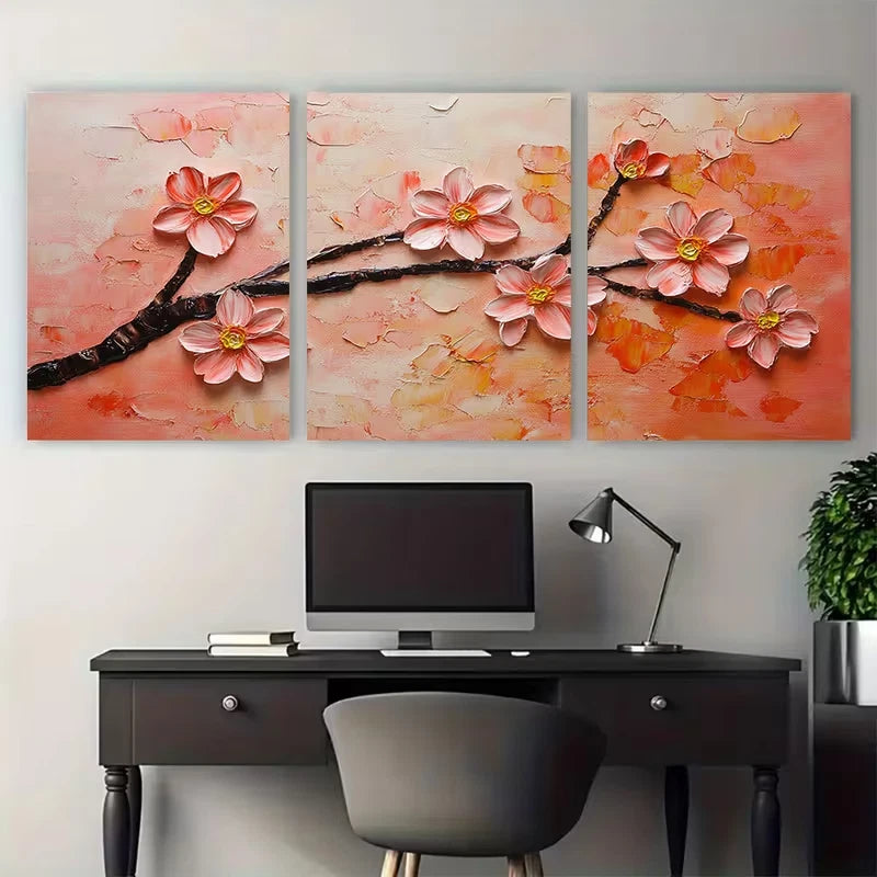 3pcs Cherry Blossom Branch Painting Artwork Wall Art Set Canvas Framed 50x70cm - High Quality Print 100% Australian Made Wall Canvas Ready to Hang - Bella Home Decor