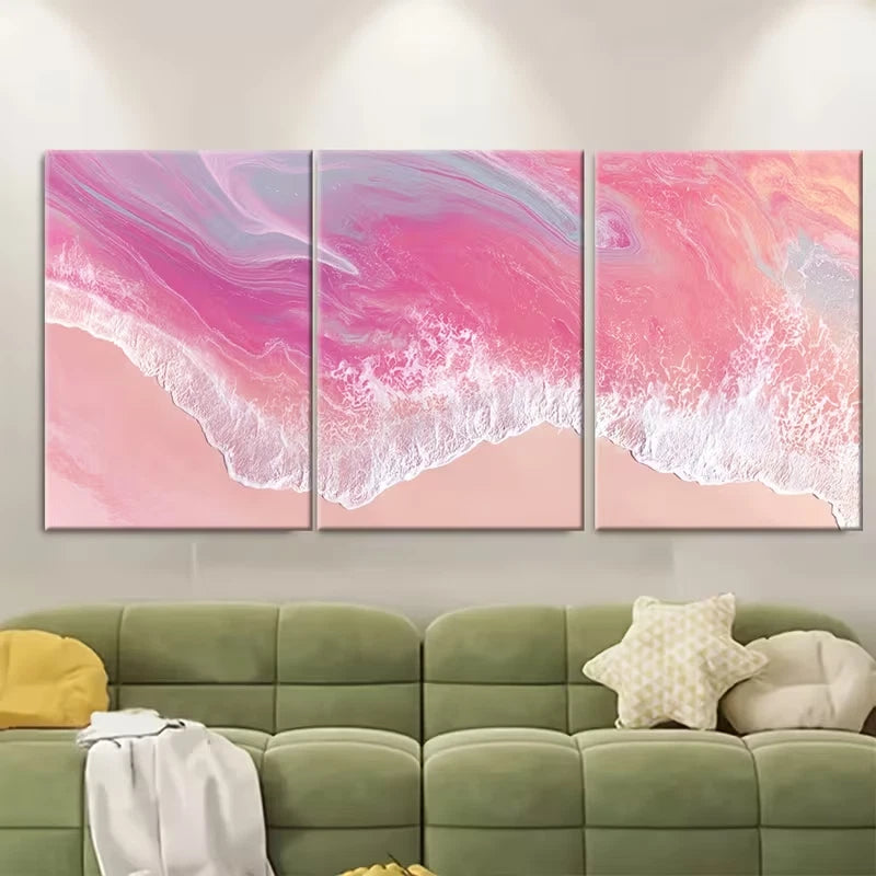 3pcs Abstract Beach Print, Pink Coastal Pastel Metal Print Ready to Hang Art - Bella Home Decor
