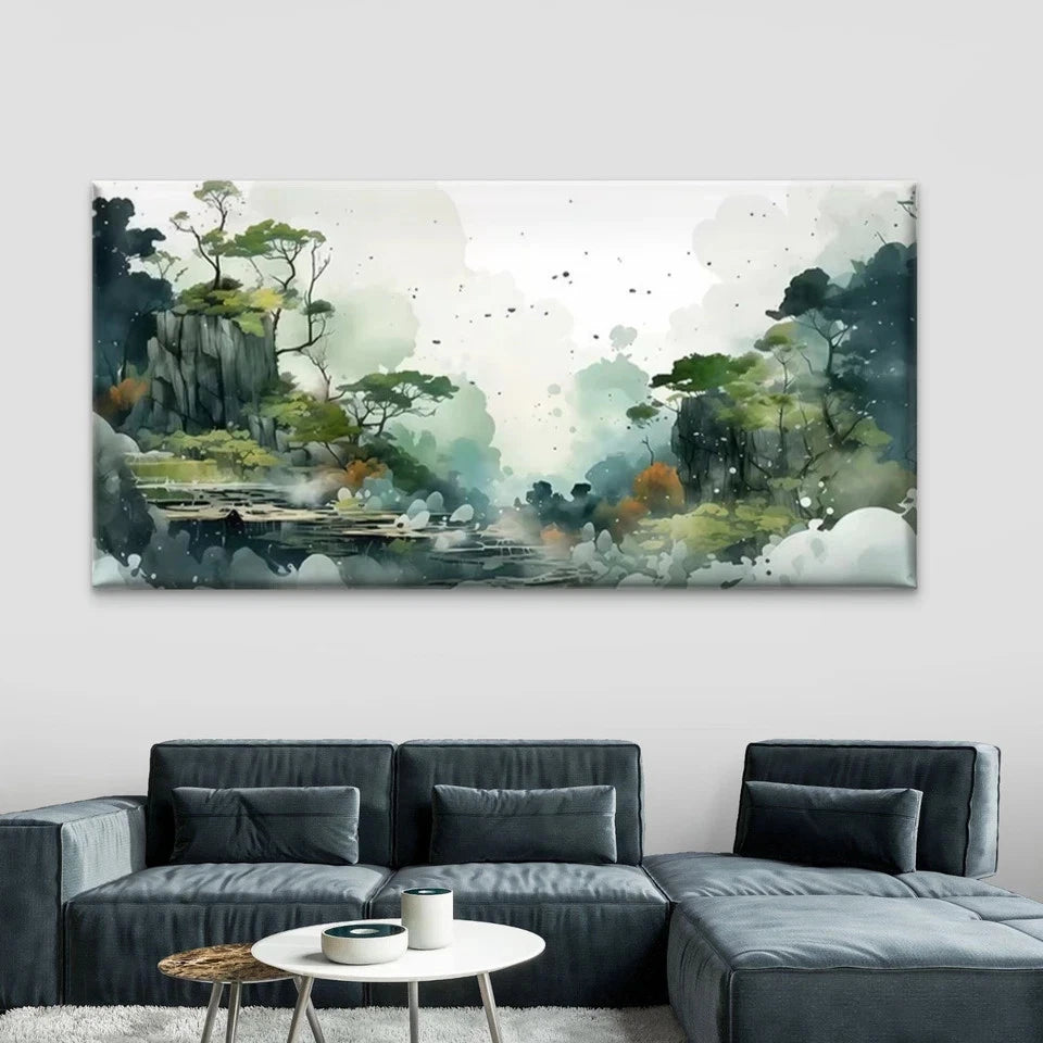 Misty Mountain Forest Wall Art Canvas Office Home Room Framed 120x60cm