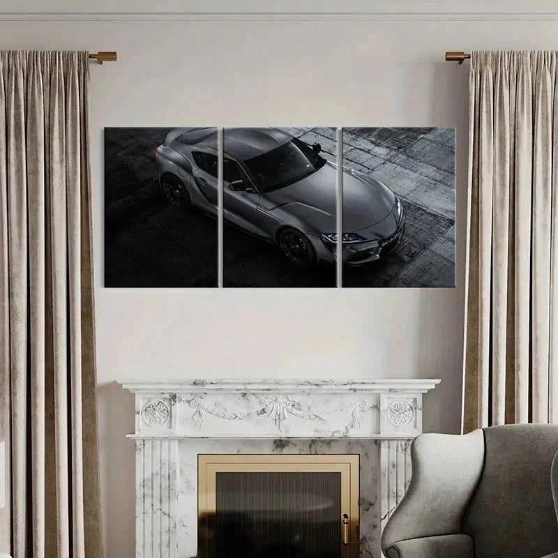 3pcs Grey Sports Super Car Modern Vehicle Wall Art Set Canvas Framed 40x60cm - High Quality Print 100% Australian Made Wall Canvas Ready to Hang