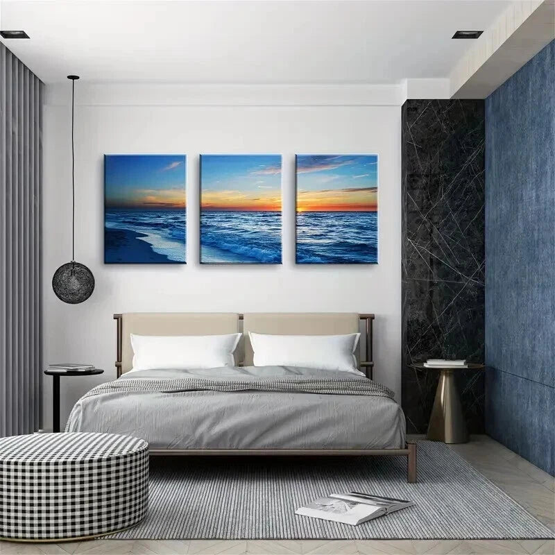 3pcs Vibrant Blue Ocean & Sky Wall Décor Perfect Wall Art Set Canvas Framed 50x70cm - High Quality Print 100% Australian Made Wall Canvas Ready to Hang - Bella Home Decor