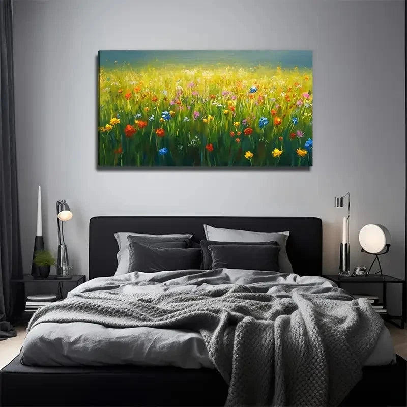 Grass Colorful Flowers Nature Wall Art Canvas Office Home Room Framed 120x60cm