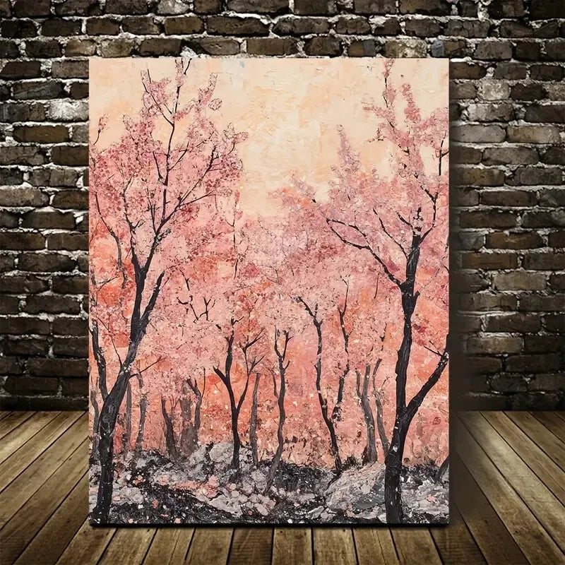 Flourishing Peach Tree Forest Painting  40x60cm Metal Print Ready to Hang - Bella Home Decor