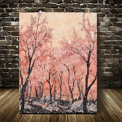 Flourishing Peach Tree Forest Painting  40x60cm Metal Print Ready to Hang - Bella Home Decor