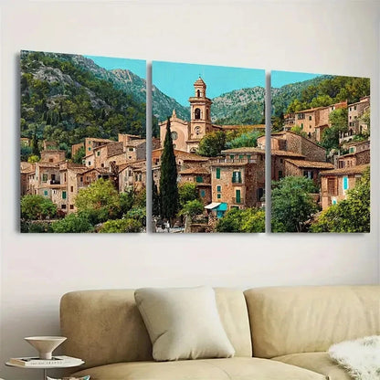 3pcs Valldemossa, Mallorca Spain Cityscape Wall Art Set Canvas Framed 40x60cm - High Quality Print 100% Australian Made Wall Canvas Ready to Hang