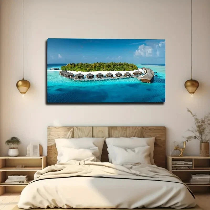 Overwater Bure Landscape Wall Art Canvas Office Home Room Framed 120x60cm