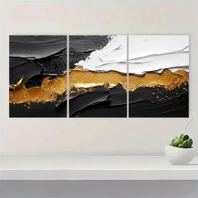 3pcs Black and White Abstract Texture SD    Wall Art Set Canvas Framed 50x70cm - High Quality Print 100% Australian Made Wall Canvas Ready to Hang - Bella Home Decor