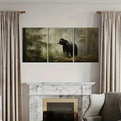 3pcs Majestic Black Bear In Misty Forest Wall Art Canvas Unframed - High Quality Print 100% Australian Made Wall Canvas