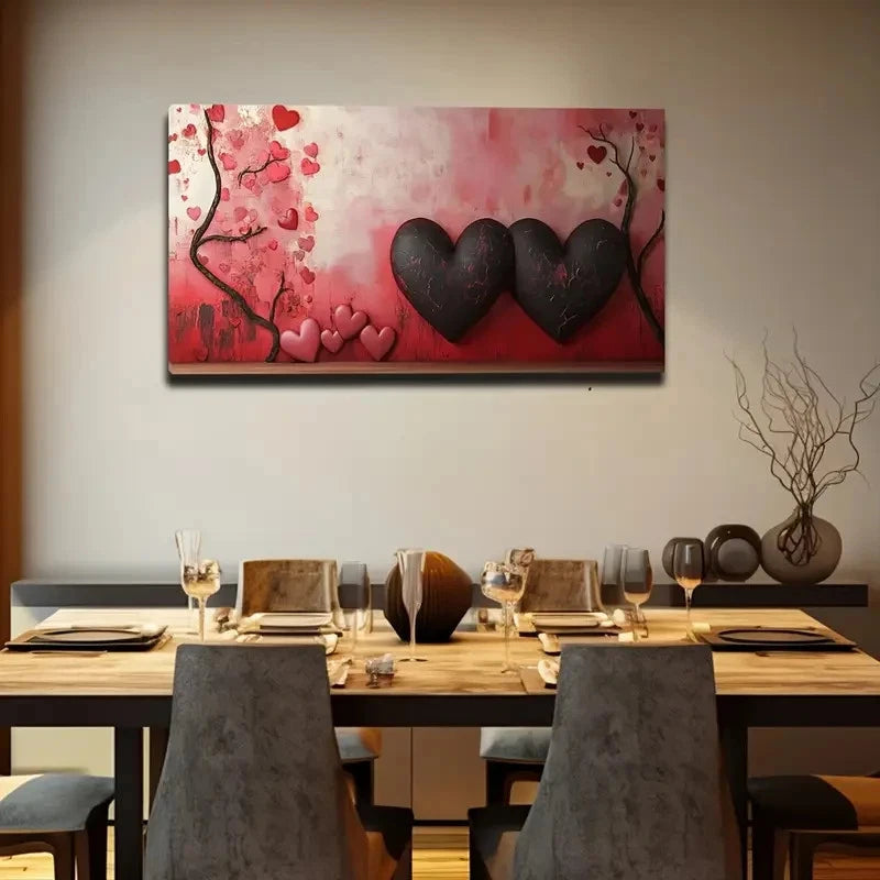 Black & Pink Heart And Branch Wall Art Canvas Office Home Room Framed 120x60cm
