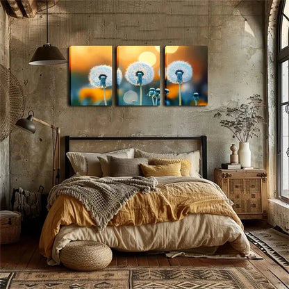 3pcs Three Full Dandelions Simple Perfect Wall Art Set Canvas Framed 40x60cm - High Quality Print 100% Australian Made Wall Canvas Ready to Hang - Bella Home Decor